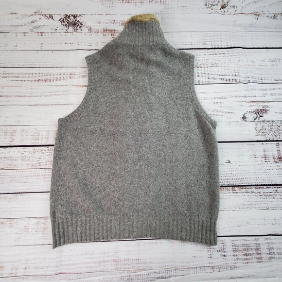 Eddie Bauer Sweater Vest Women XL Gray Faux Fur Trim Zip Wool Alpaca Blend Cabin - Picture 4 of 14